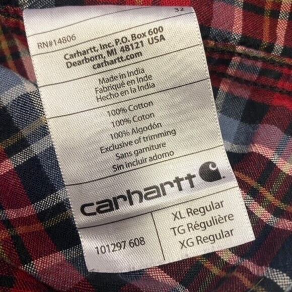 Carhartt Shirt Mens XL Red Plaid Oxford Relaxed Fit Button Up Long Sleeve Twill - Picture 7 of 11